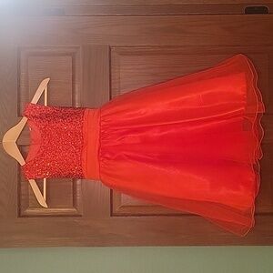 Girls' Red Sequin Mesh Tulle Dress